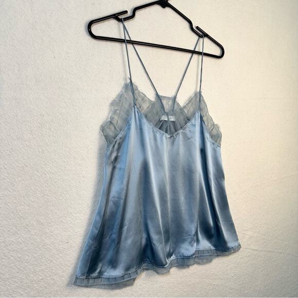 IRO Berwyn Summer Blue Lace-Trimmed Silk Charmeuse Cami Spaghetti Straps Large - Picture 3 of 5